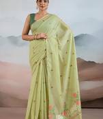 green cotton blend chanderi sarees