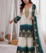 White georgette embroidered palazzo set