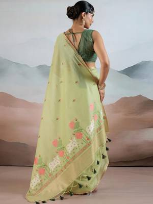 green cotton blend chanderi sarees 3