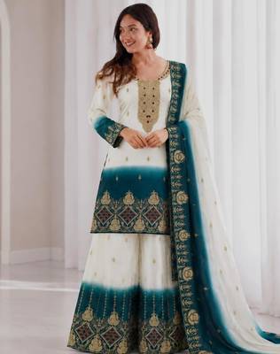White georgette embroidered palazzo set 2