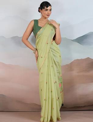green cotton blend chanderi sarees 4