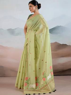 green cotton blend chanderi sarees 5