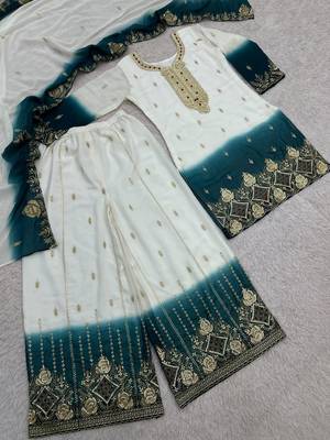 White georgette embroidered palazzo set 3