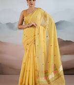 yellow yellow cotton blend chanderi sarees
