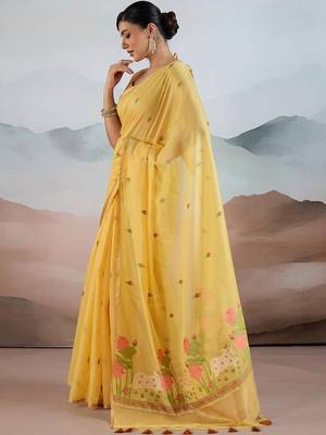 yellow yellow cotton blend chanderi sarees 2