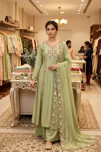 Light-green chanderi embroidered palazzo set