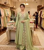 Light-green chanderi embroidered palazzo set