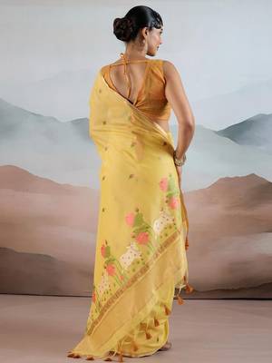 yellow yellow cotton blend chanderi sarees 3