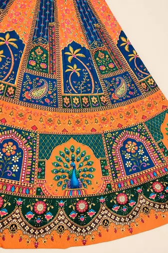 multicolor printed poly cotton navratri lehenga choli