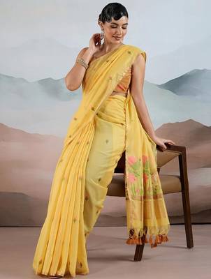 yellow yellow cotton blend chanderi sarees 4