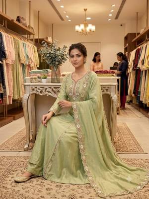 Light-green chanderi embroidered palazzo set 2