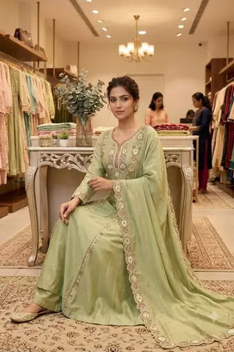 Light-green chanderi embroidered palazzo set