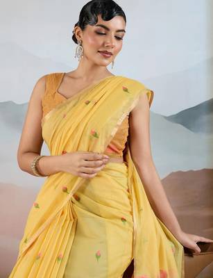 yellow yellow cotton blend chanderi sarees 5