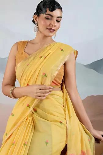 yellow yellow cotton blend chanderi sarees