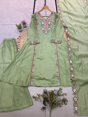 Light-green chanderi embroidered palazzo set 3