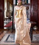 Off white bagh zari silk blend designer banarasi saree
