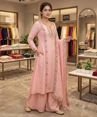 Light-pink chanderi embroidered palazzo set 1