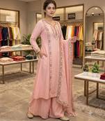 Light-pink chanderi embroidered palazzo set