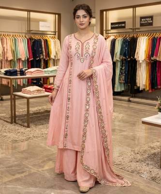 Light-pink chanderi embroidered palazzo set 2
