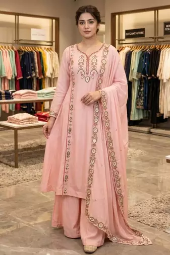 Light-pink chanderi embroidered palazzo set