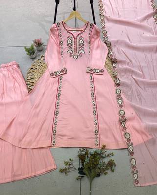 Light-pink chanderi embroidered palazzo set 3
