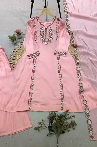 Light-pink chanderi embroidered palazzo set