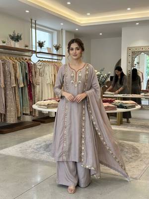 Grey chanderi embroidered palazzo set 1