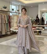 Grey chanderi embroidered palazzo set