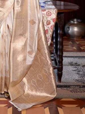 Off white bagh zari silk blend designer banarasi saree 5