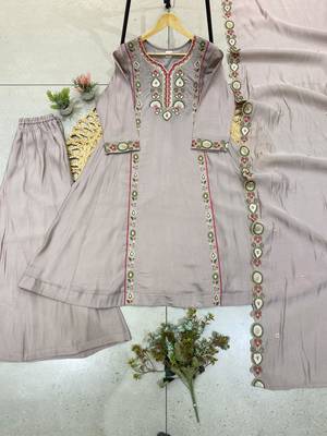 Grey chanderi embroidered palazzo set 2