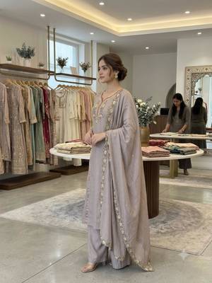 Grey chanderi embroidered palazzo set 3