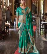 green woven design zari banarasi silk blend saree