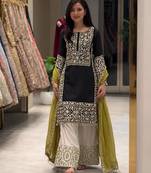 Black silk blend embroidered palazzo set