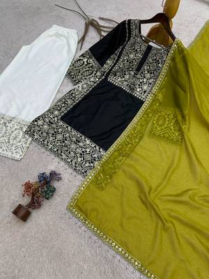 Black silk blend embroidered palazzo set 4