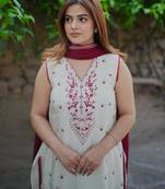 White silk blend embroidered farshi salwar set