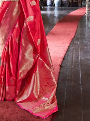 pink ethnic motifs woven design zari banarasi silk blend saree 5