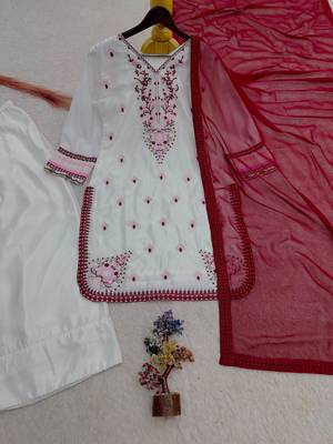 White silk blend embroidered farshi salwar set 4