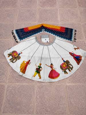 white printed satin navratri lehenga choli set 6