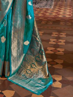 blue women woven design zari banarasi silk blend saree 5