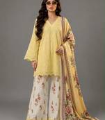 Yellow cotton poly embroidered palazzo set