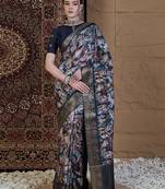 navy blue kalamkari zari pochampally viscose rayon saree