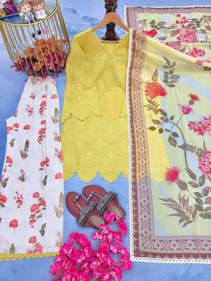 Yellow cotton poly embroidered palazzo set 3