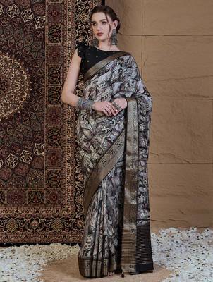 black kalamkari zari pochampally viscose rayon saree 1