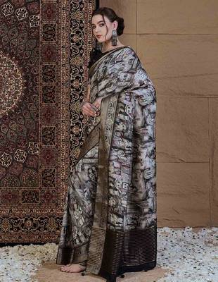 black kalamkari zari pochampally viscose rayon saree 2