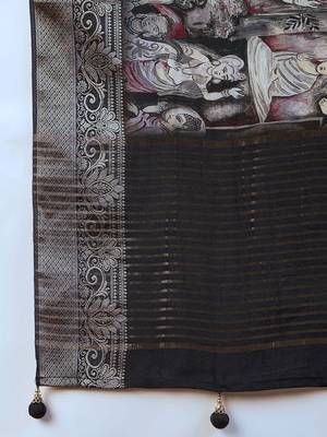 black kalamkari zari pochampally viscose rayon saree 5