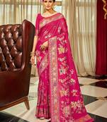 Pink ethnic motifs zari silk blend banarasi saree