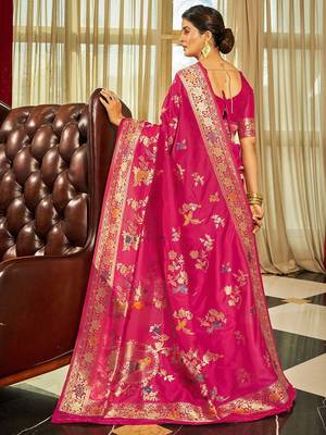 Pink ethnic motifs zari silk blend banarasi saree 2