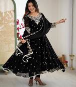 Black faux georgette embroidered anarkali set