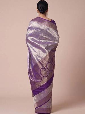 purple paisley woven design zari kanjeevaram silk blend saree 2