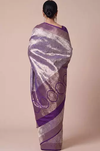 purple paisley woven design zari kanjeevaram silk blend saree